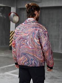 Manfinity LEGND Men's Fashionable Colorful Marble Print Jacket, Autumn Going Out Lightweight Colorful Graphic Long Sleeve Casual Jacket, For Friends, Husband, Boyfriend Gifts