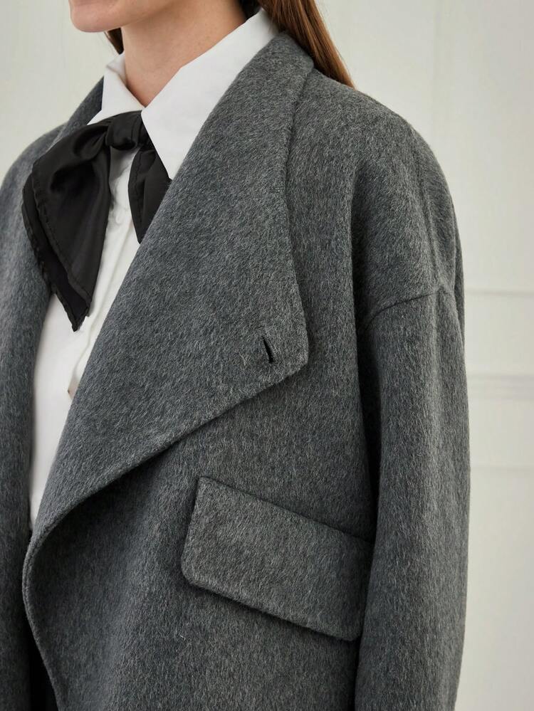 New Autumn Winter Products, Women's Autumn & Winter Solid Color Lapel Pocket Decoration Long Sleeve Elegant Double-Sided   Blend  Coat, Fall Winter Women's Clothing, Fall Women Outfits, Cold Weather Clothes, Winter Clothes, Christmas Women Clothes