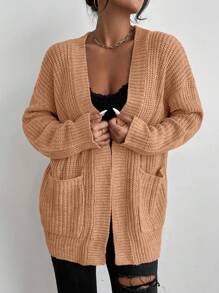 Chiquease Women's Casual Solid Color Front Cardigan With Pockets, Autumn/Winter - Orange - View 5