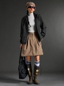 SHEIN Sports Áo khoác ngoài trời có mũ trùm đầu màu trơn đơn giản dành cho nữ - màu đen - Xem 1