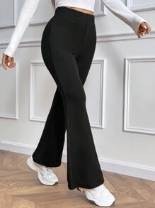 Gloray Women's Casual Everyday Versatile Skinny Thermal Lined High Waist Flare Leg Warm Black Pants, Winter
