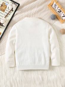 SHEIN Leap Crew Young Boy Casual Street High Collar Half Zip Pullover Loose Warm Knitted Sweater,In Fall/Winter - White - View 2