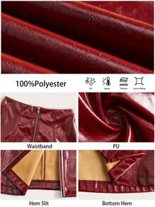 BizChic 圣诞红色PU皮裙，适合节日派对、办公室通勤、圣诞节、感恩节、新年等场合，优雅百搭。 - 酒紅色 - 查看 3