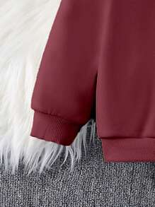 SHEIN 男婴“小男人”图案印花舒适圆领连帽衫套装 - 酒紅色 - 查看 5