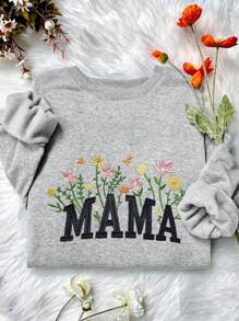 INAWLY Sweat-shirt-shirt col rond à fleurs et lettres brodées pour femmes grandes tailles, pour l'hiver, la remise des diplômes, les enseignantes, la rentrée scolaire, automne