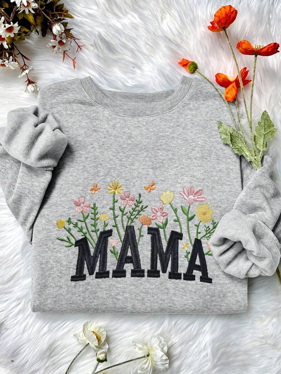 INAWLY Sweat-shirt-shirt col rond à fleurs et lettres brodées pour femmes grandes tailles, pour l'hiver, la remise des diplômes, les enseignantes, la rentrée scolaire, automne