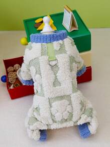 PETSIN Thick Flannel Green Cute Warm Padded Pet Jumpsuit For Autumn/Winter