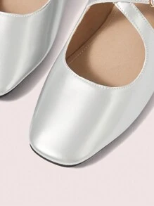 CUCCOO DOLLMOD Ballet Style Silver Rounded Toe Comfortable Slip-On Flat Shoes With Crossed Ankle Strap, Women Casual Loafer Valentine's Day - Silver - View 7