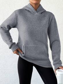 SHEIN Cottnline Women'S Kangaroo Pocket Fleece Lined Hoodie, Keep Warm - Grey - View 5