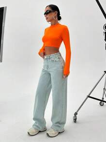 EURMUSE LOW WAIST WIDE LEG BELT DETAIL JEANS - Medium Wash - View 3