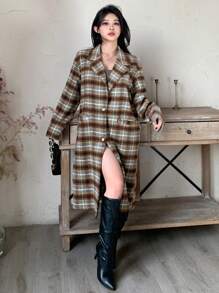 DAZY 女士经典格子夹克，秋季女装女装外套 - 棕色 - 查看 3