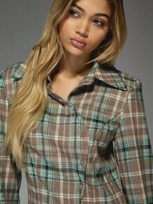 MISSGUIDED Blusa ajustada con cierre asimétrico de botones, de estilo callejero a cuadros - Multicolor - Ver 3