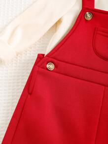 Cozy Pixies 2pcs Baby Boy Letter Pattern Knit Soft Crew Neck Long Sleeve Top And Bib Pants Set - Burgundy - View 5