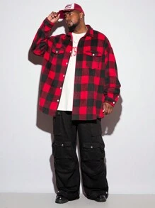 Manfinity VCAY Camicia a quadri rosso e nero a maniche lunghe di moda, taglia comoda, adatta come regalo per amici, mariti, fidanzati, per l'autunno e l'inverno