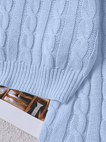 Franclia 纯色圆领麻花针织休闲套头毛衣，秋冬款 - 淺藍色 - 查看 3