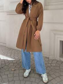 RueChic Abrigo trench elegante color caqui, chaqueta de moda casual y cálida