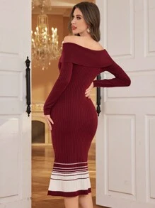 Modelyn Vestido de punto con hombros descubiertos y bajo estilo cola de sirena para ropa de Año Nuevo de mujer