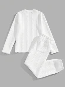 Manfinity VCAY 2pcs/Set Men Knitted Casual Round Neck Long Sleeve T-Shirt Set, Suitable For Autumn - White - View 2