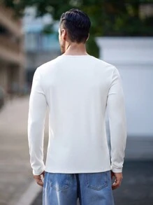 Manfinity Homme Men Solid Color Round Neck Long Sleeve Plain T-Shirt, Casual And Fashionable For Everyday Wear, For Gym