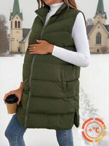 SHEIN Maternity Plain Pockets Zip-Up Vest & Jacket, Winter