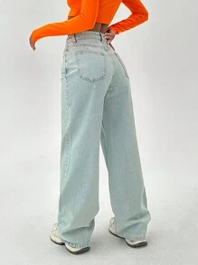 EURMUSE LOW WAIST WIDE LEG BELT DETAIL JEANS - Medium Wash - View 2