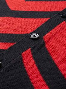 Manfinity Hypemode Men's Autumn Black And Red Wave Striped Long Sleeve Cardigan,Single Breasted Loose Casual Streetwear Holiday Chunky Stripe Oversize Color Block Gifts - Multicolor - View 4