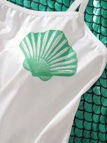 Conjunto de disfraz para adolescentes que incluye top de camisola de bajo y alto + pantalones con estampado de escamas de pez - Verde - Ver 3