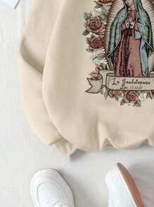 Tween Girls Casual Slogan Virgin Mary Print Round Neck Sweatshirt For Autumn/Winter