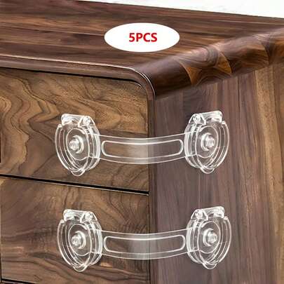 3/5Pcs Clear Plastic Adhesive No Drill Locks Cabinet Latches Fasteners For Furniture Drawers Doors Home Security Organization Household Necessities