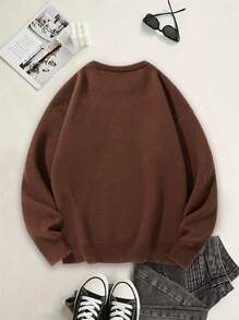 Claim Dot 男士休闲方格印花圆领毛衣，秋冬，垃圾摇滚风格