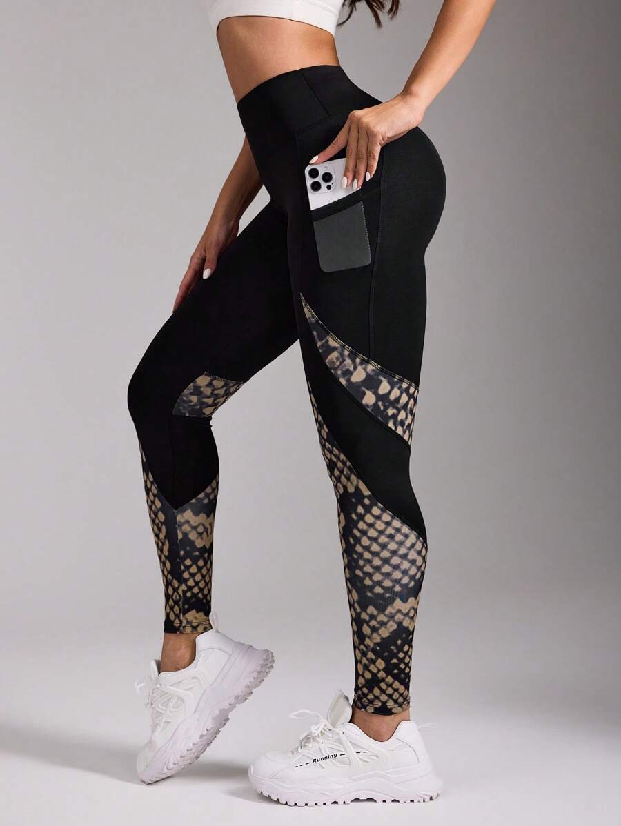 SHEIN Jambiere de yoga cu imprimeu în bloc de culoare