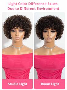 Peluca corta de cabello humano rizado Afro, corte de pelo Pixie, Peluca Afro Kinky Rizada con flequillo, peluca de cabello barata - S4 - Ver 6