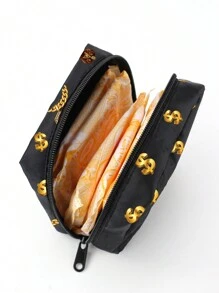 ORANGE STUDIO Artist Bear & Golden Chain Print, Black, Cosmetic Organizer, Sanitary Napkin Storage Bag - Multicolor - View 6