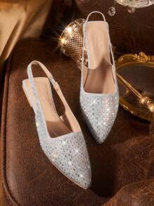 CUCCOO TILAWA Nuevos zapatos planos con puntera puntiaguda y aplicaciones de rhinestones para mujeres - Plateado - Ver 6