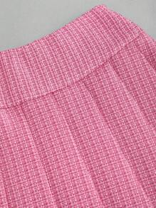 Sweetra Bộ 2 món áo ống họa tiết thanh lịch và chân váy mini xếp ly thời trang Y2K cho nữ - Hồng - Xem 5