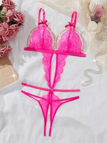 Classic Sexy 1件女士性感蕾丝紧身衣 - 玫紅色 - 查看 6