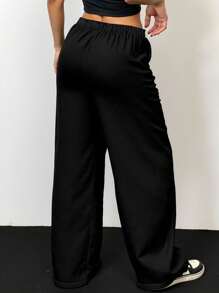 Calvaya Loose Printed Christmas Sports Pants, Casual Elastic Waist Pants, Women's Clothing - Black - View 2
