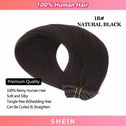 Extensiones de cabello humano con clip, 70g 7 piezas, extensiones de cabello humano rectas con clip, extensiones de cabello humano genuino con clip