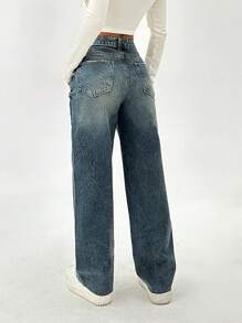 EURMUSE HIGH RISE STRAIGHT VINTAGE WASH Y2K JEAN - Dark Wash - View 2