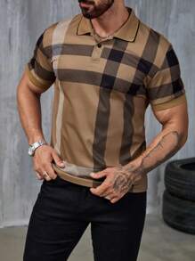Manfinity CasualCool Men's Plaid Short Sleeve Casual Commuter Polo Shirt