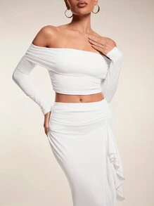 Glamine Set de 2 vestidos ajustado de manga larga asimétricos de color liso para mujer