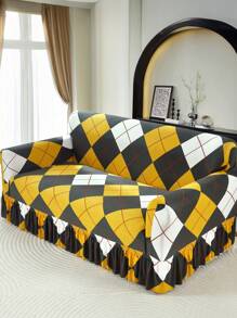 1 件弹性全覆盖沙发套，现代风格，涤纶面料，可机洗，适合所有季节 - 黃色 - 查看 3