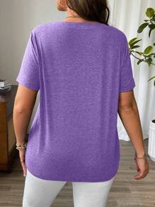 EMERY ROSE Plus Size Casual Minimalist Hollow Out Round Neck Short Sleeve T-Shirt - Purple - View 2