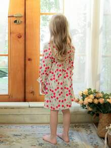 SHEIN Girls Woven Floral Print Lace Long Sleeve Maxi Nightgown, Comfortable Loungewear