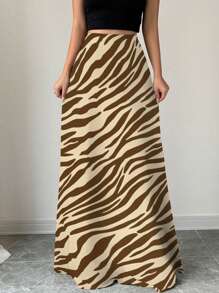 Chiquease 女士日常休闲斑马纹长裙 - 巧克力棕 - 查看 6