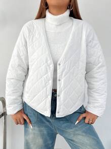 SHEIN EZwear Abrigo acolchado acolchado de talla grande, invierno - Blanco - Ver 5