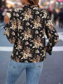 INAWLY Blusa casual de manga larga con estampado floral pequeño, otoño