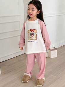 DAZY Young Girl Round Neck Knit Printed 2 Pieces Set Fall,Winter - Pink - View 2