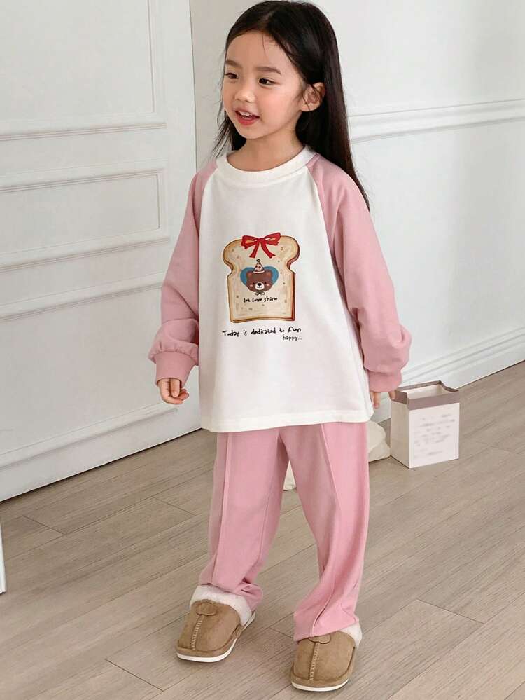 Young Girl Round Neck Knit Printed 2 Pieces Set Fall,Winter