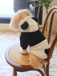 PETSIN 可爱黑白熊猫设计连体衣，秋冬季适合狗和猫的温暖宠物连帽衫